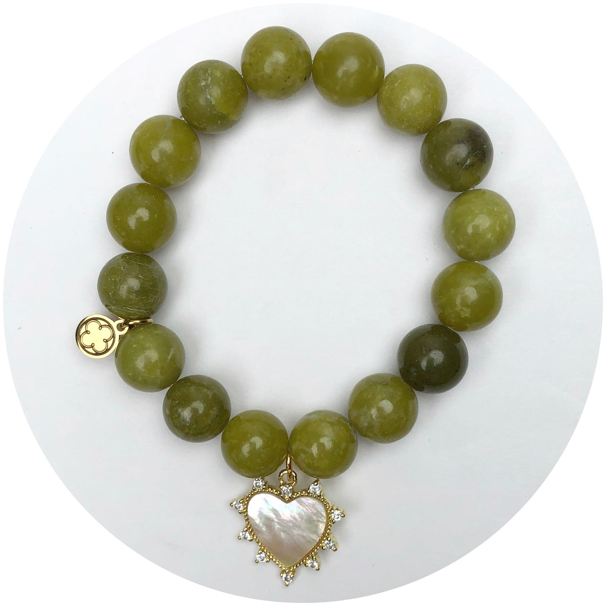 LIMITED EDITION Laurel Green Jade with Mother of Pearl Pavé Heart