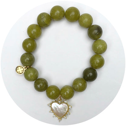 LIMITED EDITION Laurel Green Jade with Mother of Pearl Pavé Heart