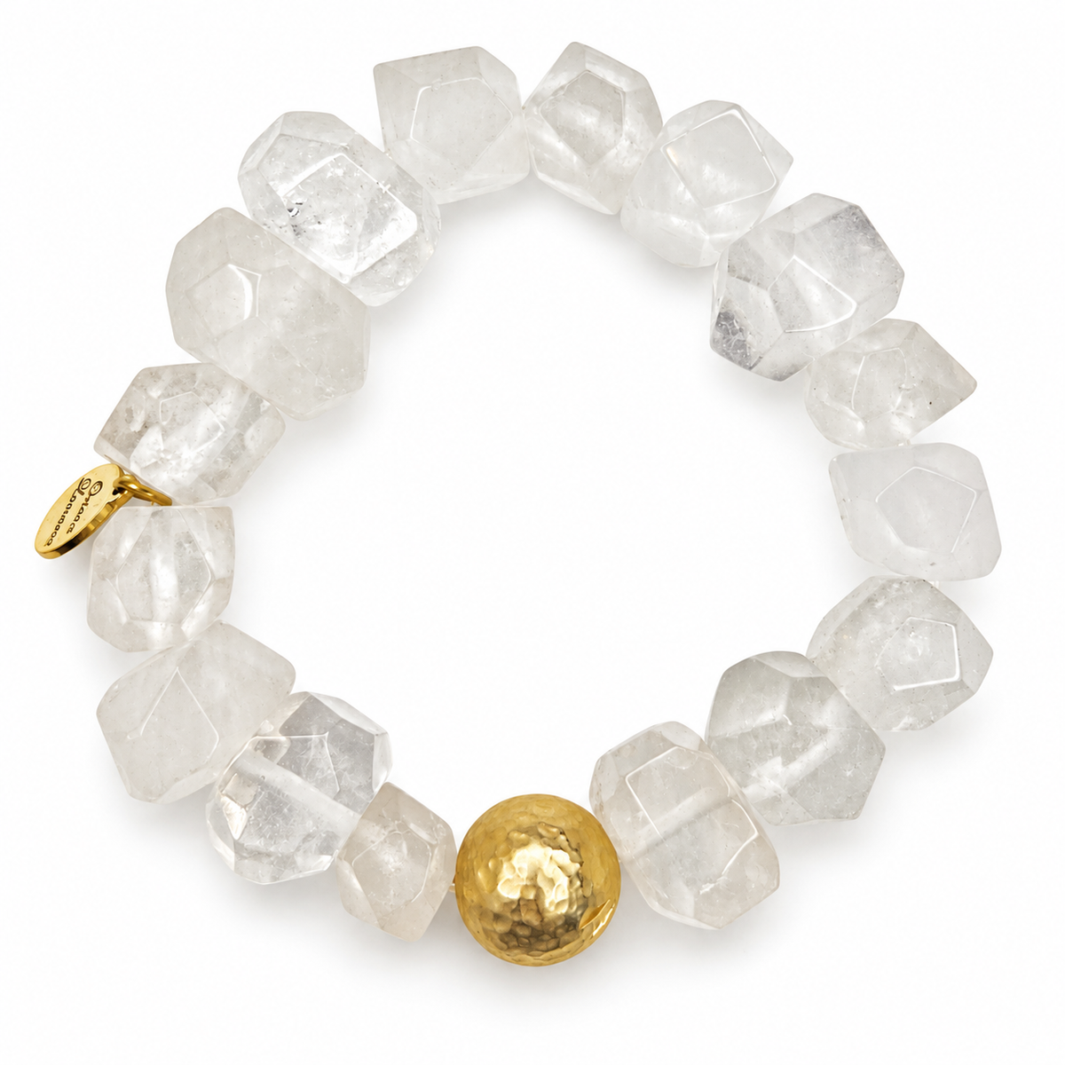 White Quartz Nugget with Hammered Gold Accent on white studio background