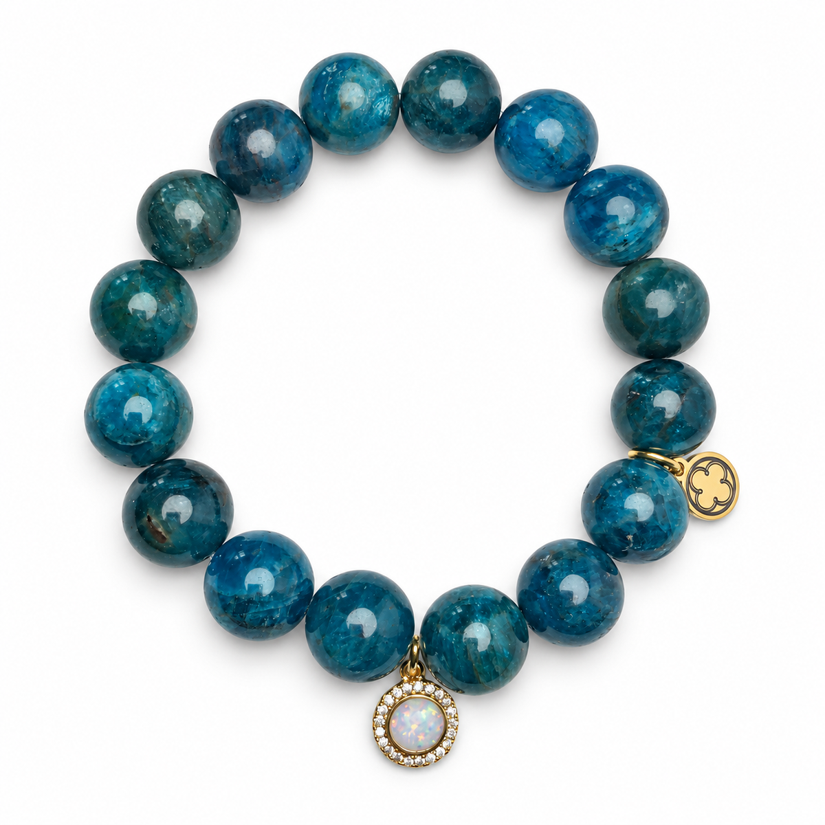 Blue Apatite with Opal Pendant on white studio background