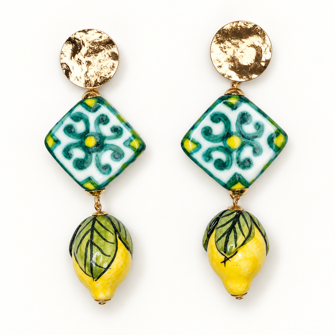 Verde Scuro Tile Ceramic Drop Earrings