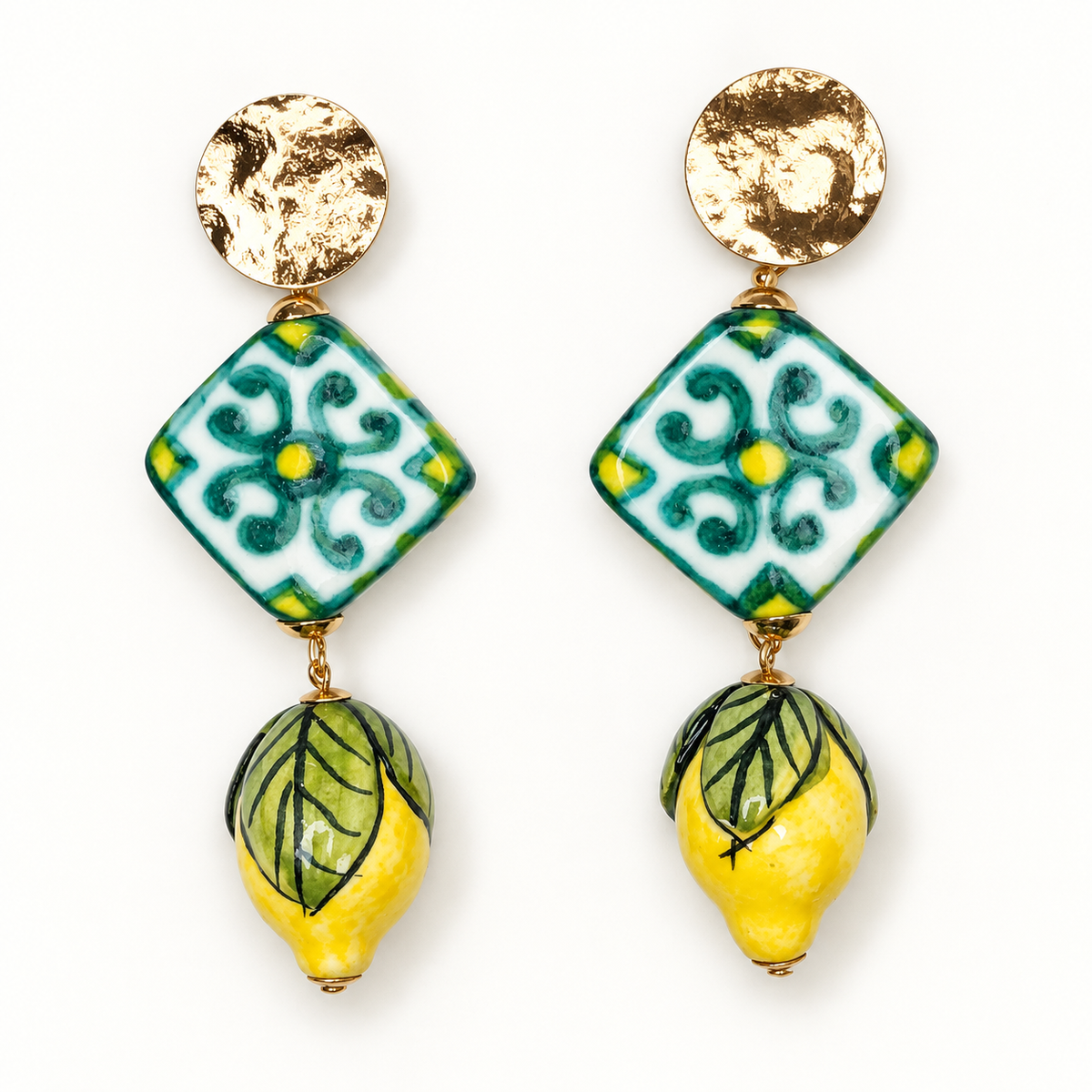 Verde Scuro Tile Ceramic Drop Earrings