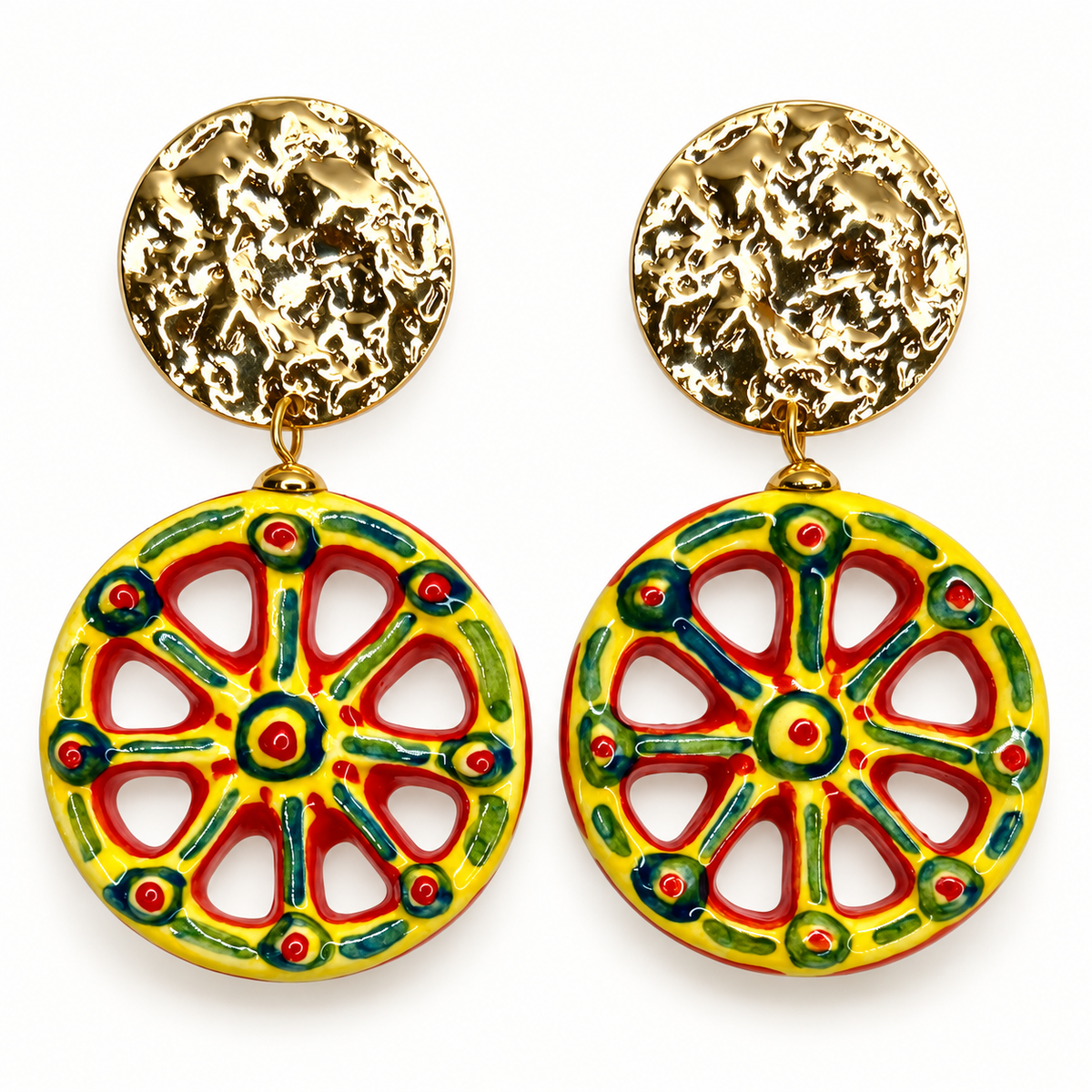 Colorful Sicilian Cart Wheel Ceramic Earrings