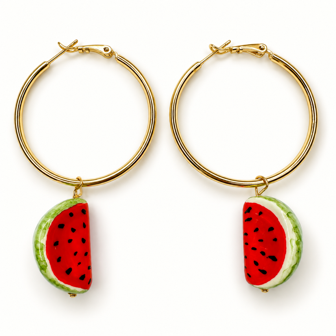Watermelon Ceramic Hoop Earrings