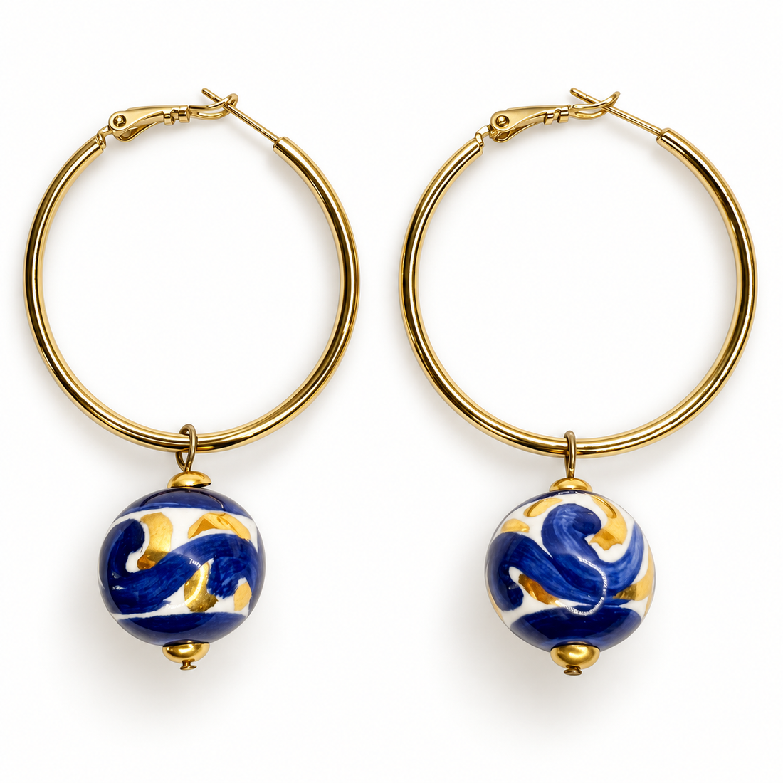 Blue Oro Pallina Ceramic Hoop Earrings