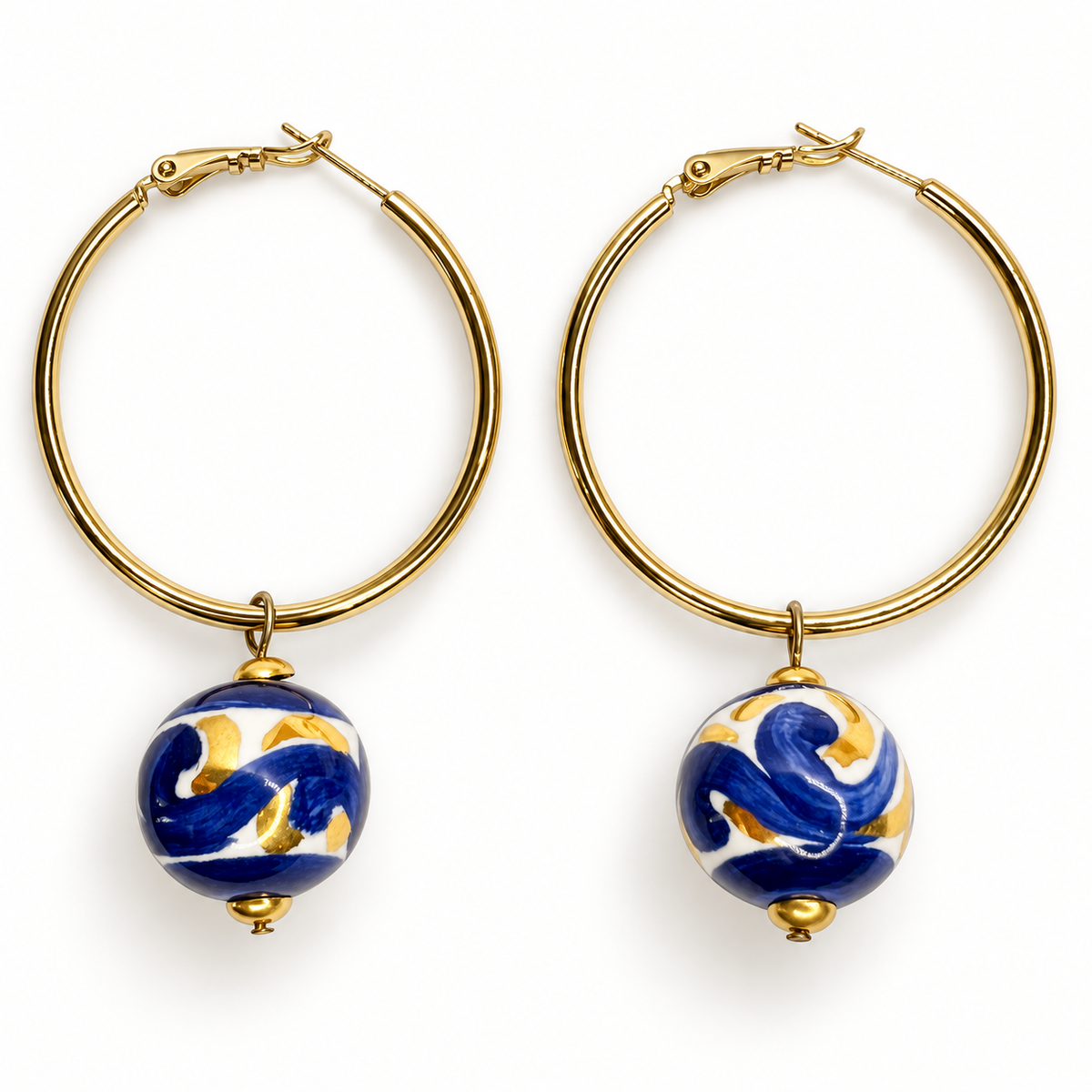 Blue Oro Pallina Ceramic Hoop Earrings