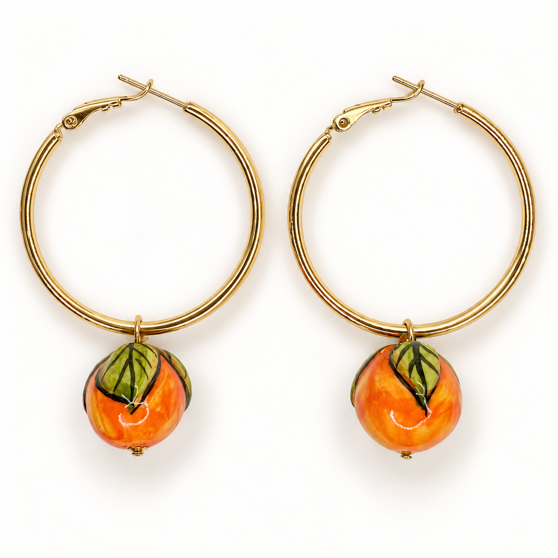 Orange Ceramic Hoop Earrings