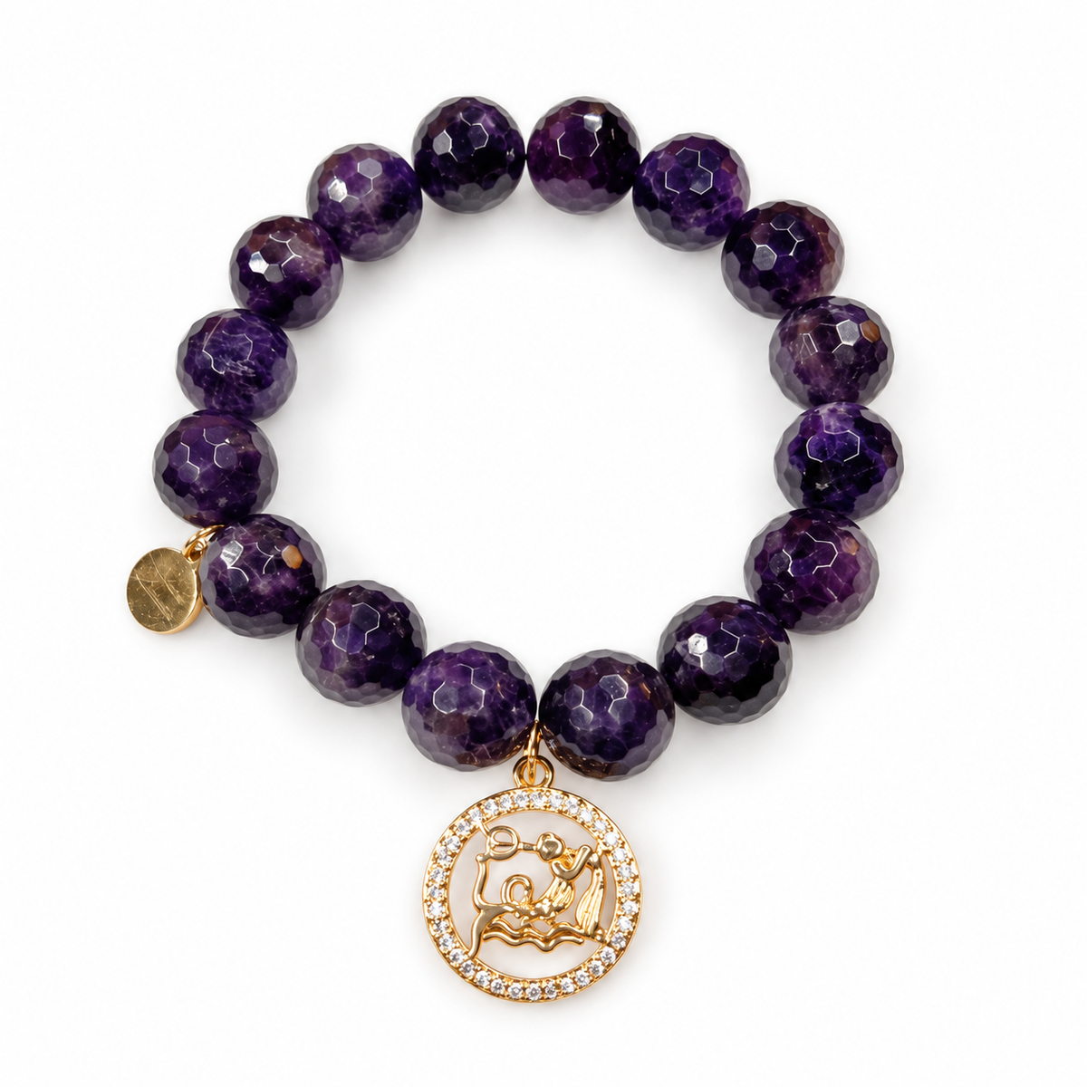 Amethyst with Aquarius Zodiac Pendant on white studio background