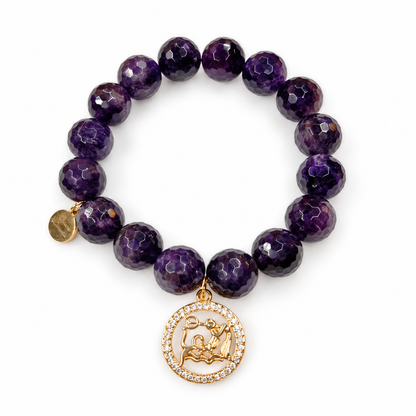 Amethyst with Aquarius Zodiac Pendant on white studio background