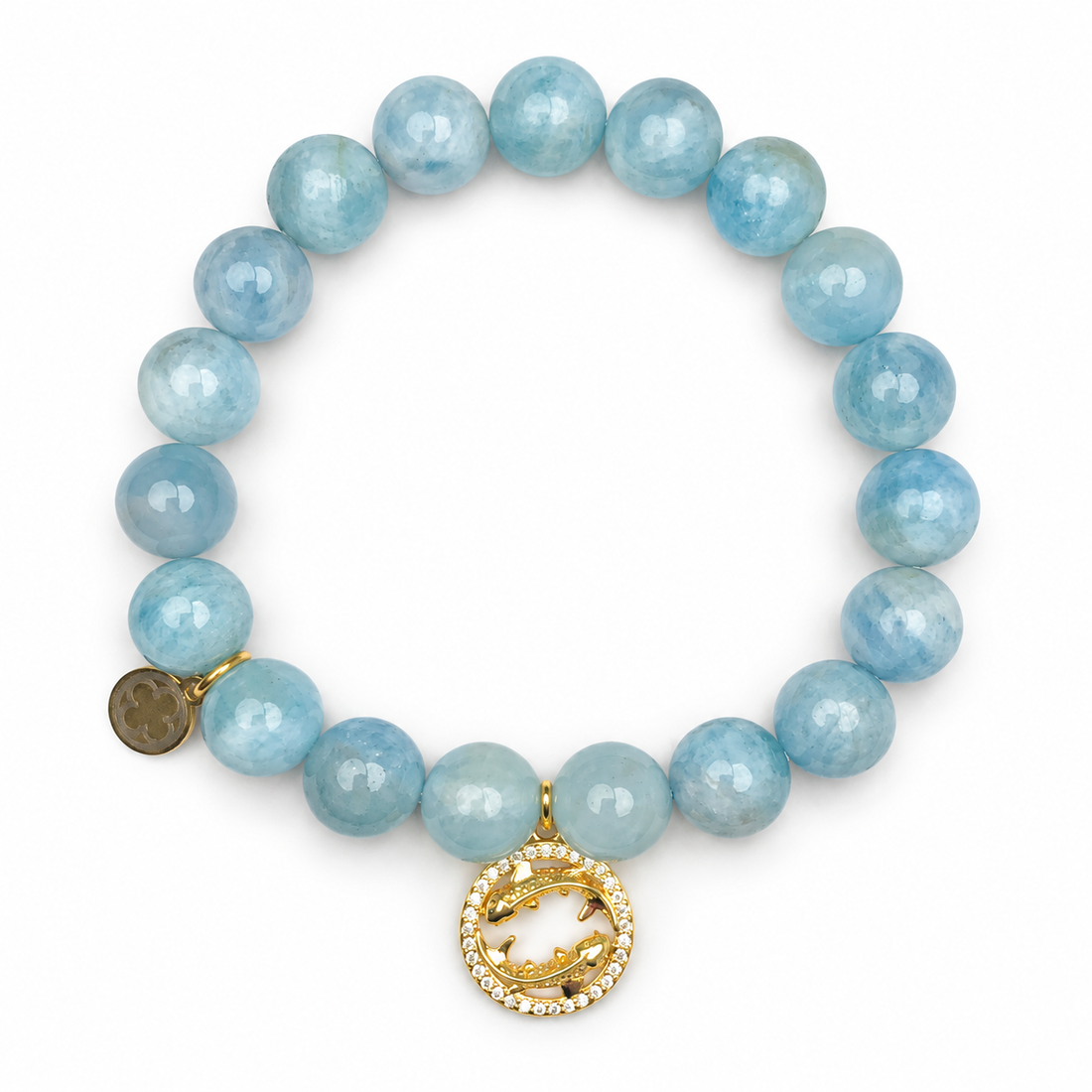 Aquamarine with Pisces Zodiac Pendant on white studio background