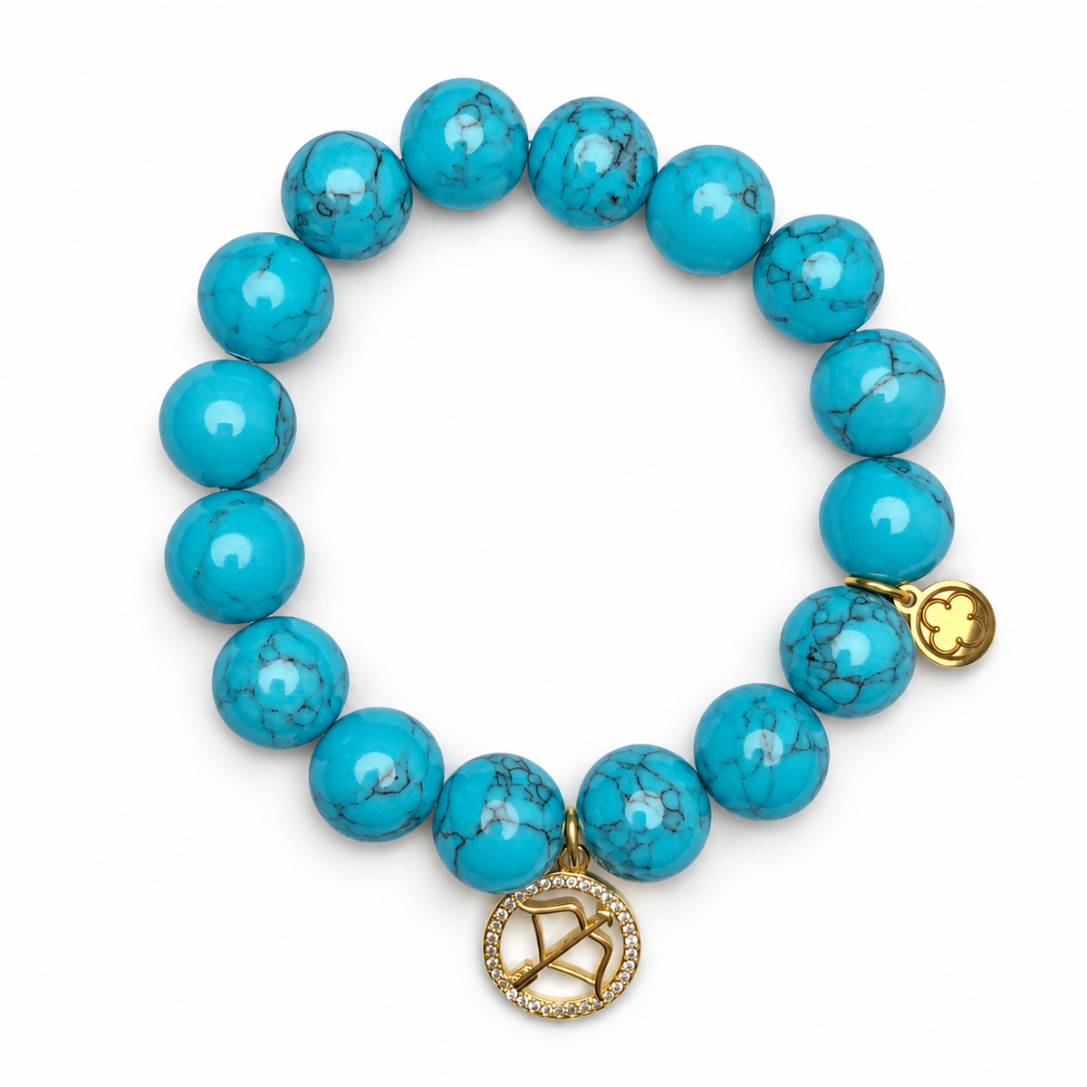 Blue Howlite with Sagittarius Zodiac Pendant on white studio background