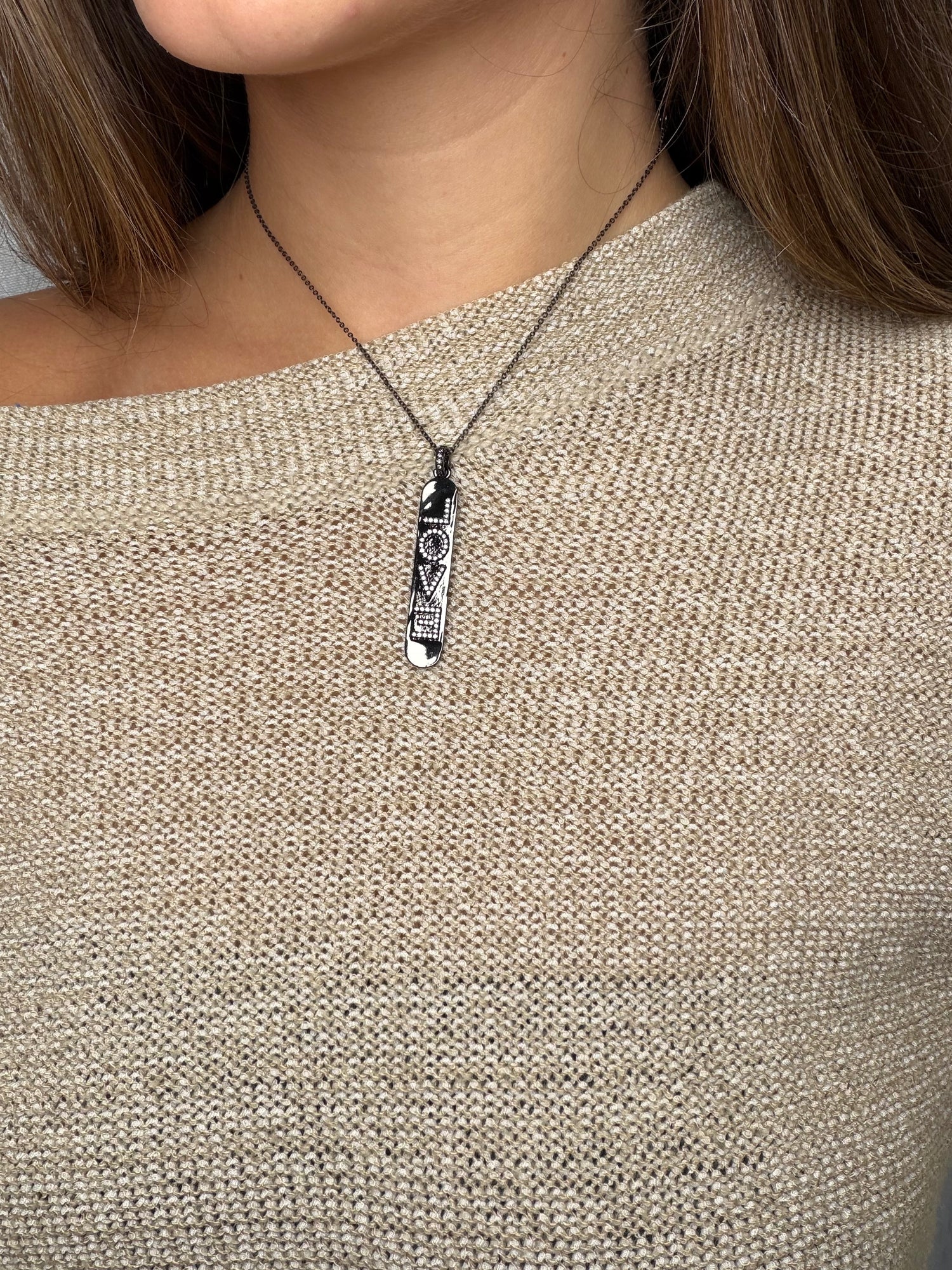 Pavé Gunmetal Love Brail Pendant Necklace