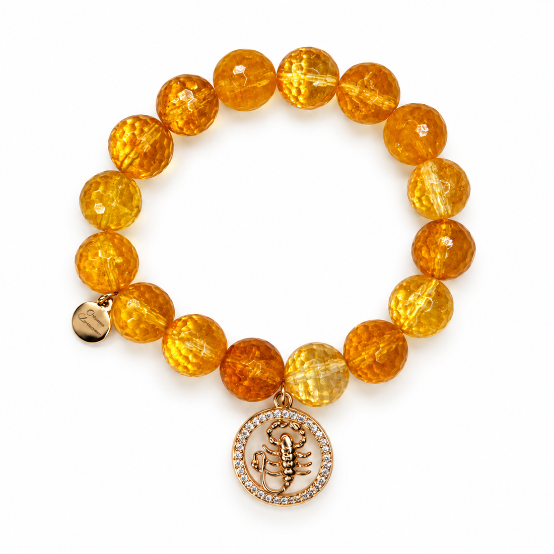 Citrine with Scorpio Zodiac Pendant on white studio background