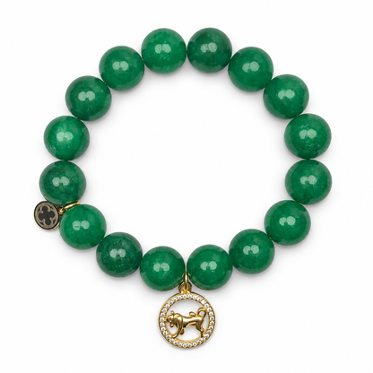 Emerald Jade with Taurus Zodiac Pendant on white studio background
