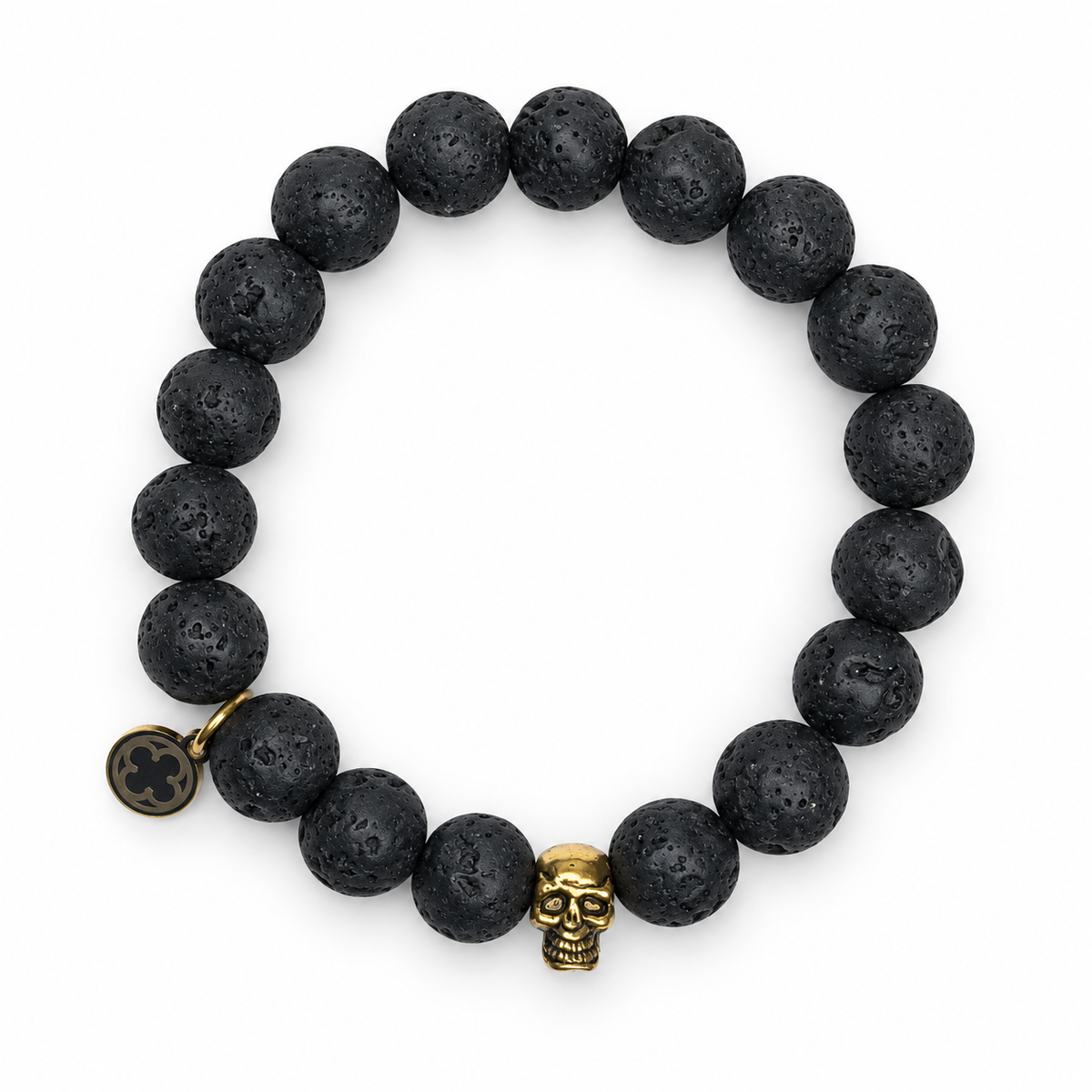 Lava Stone with Gold Skull Spacer