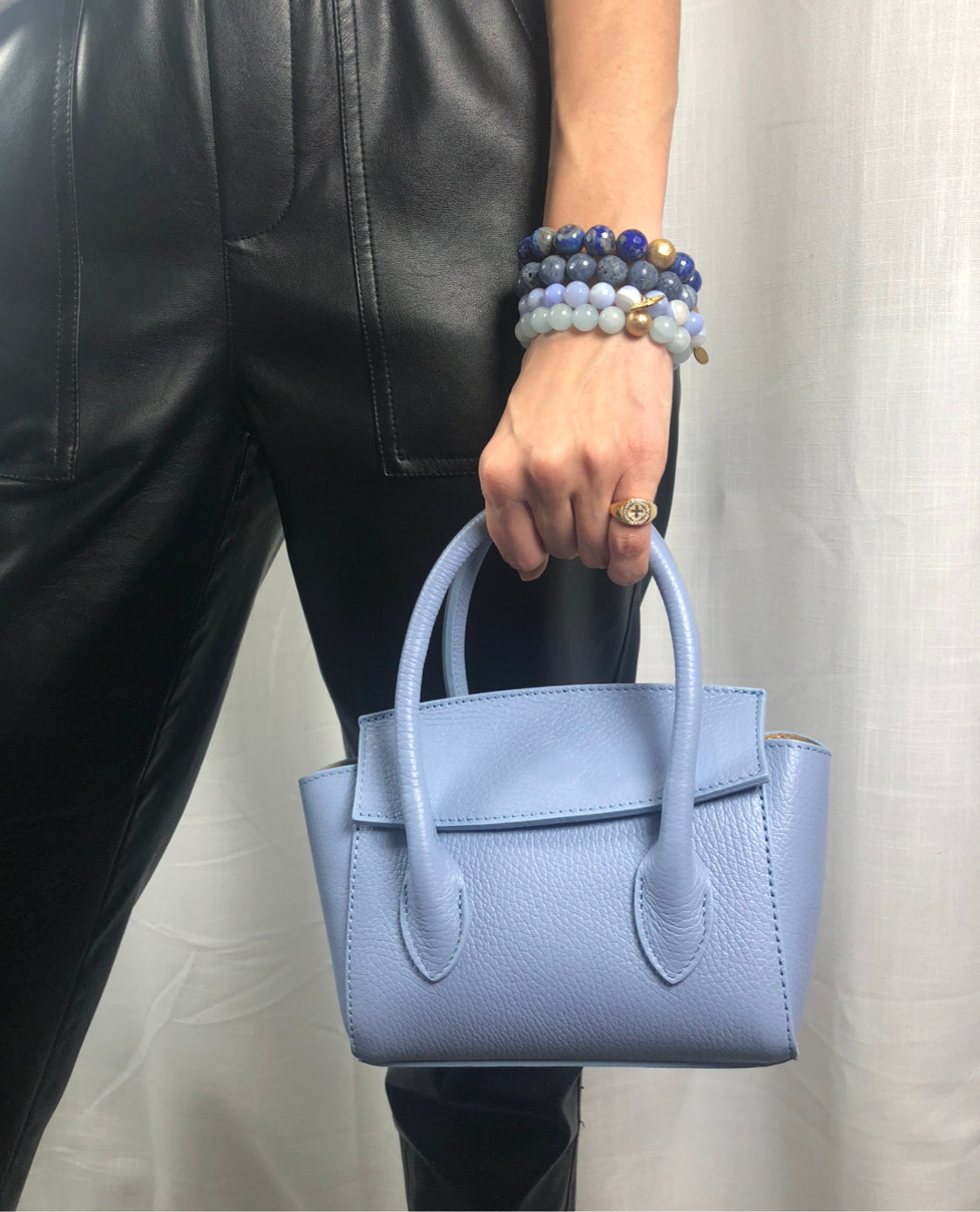 Martina Denim Blue Leather Handbag