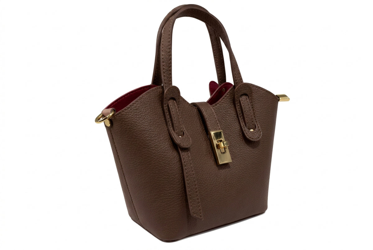 Alessia Brown Mini Leather Tote with Crossbody Strap