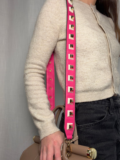 Pink Leather Studded Bag Strap