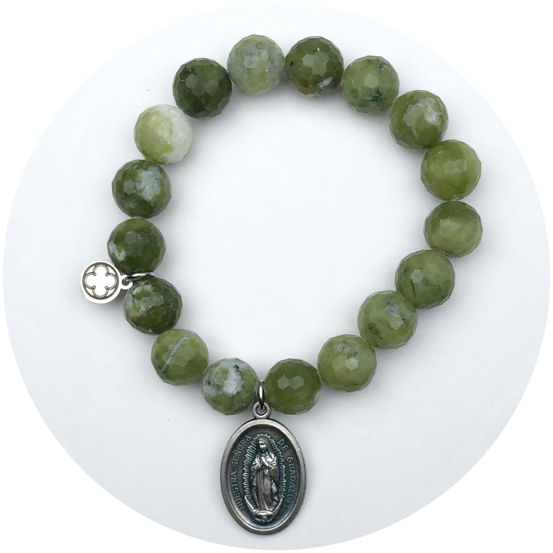 Dusty Olive Jade with Saint Guadalupe Pendant