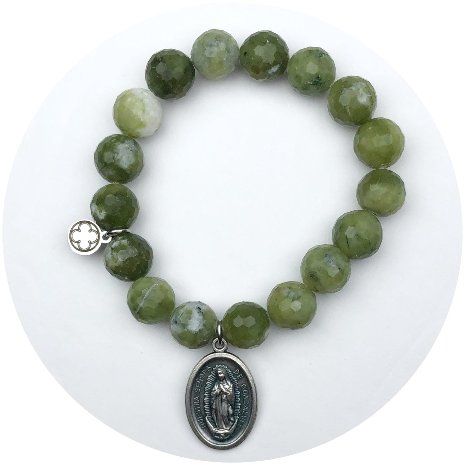 Dusty Olive Jade with Saint Guadalupe Pendant