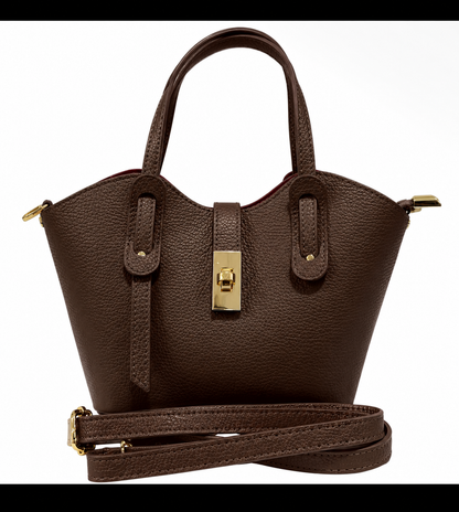 Alessia Brown Mini Leather Tote with Crossbody Strap