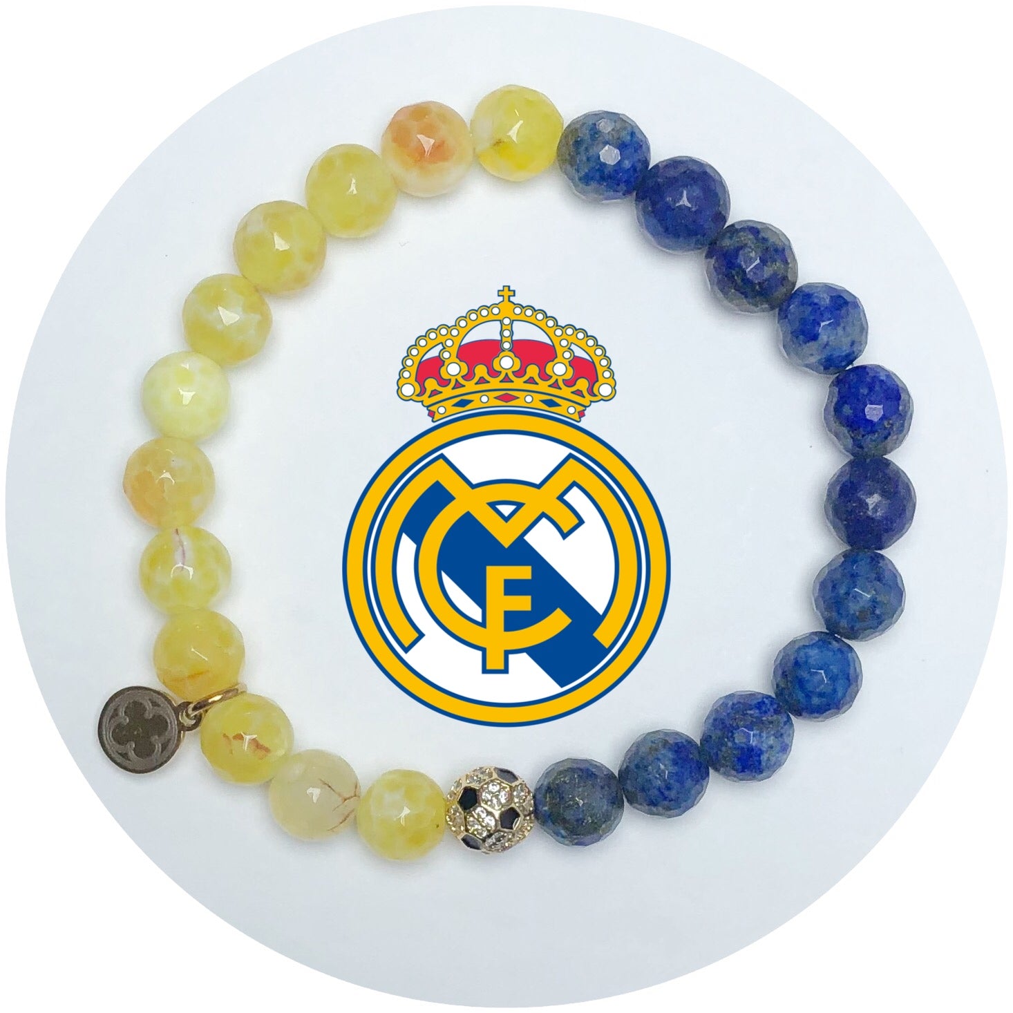 Real Madrid Mens Yellow Agate and Lapis with Pavé Soccer Ball