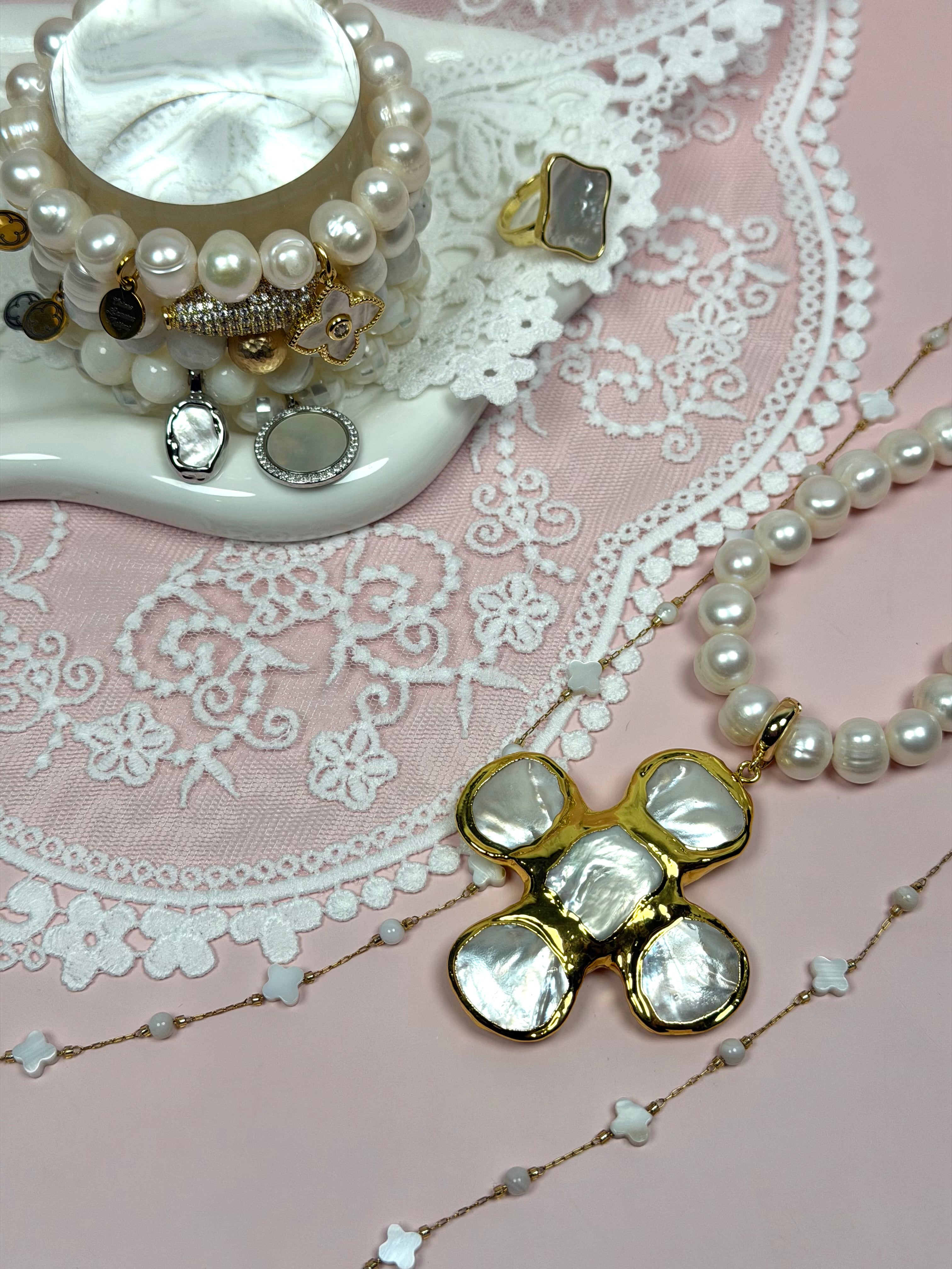 Perla Grande Freshwater Pearl with Pearl Bezel Cross Pendant