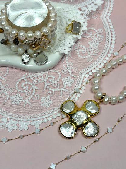 Perla Grande Freshwater Pearl with Pearl Bezel Cross Pendant
