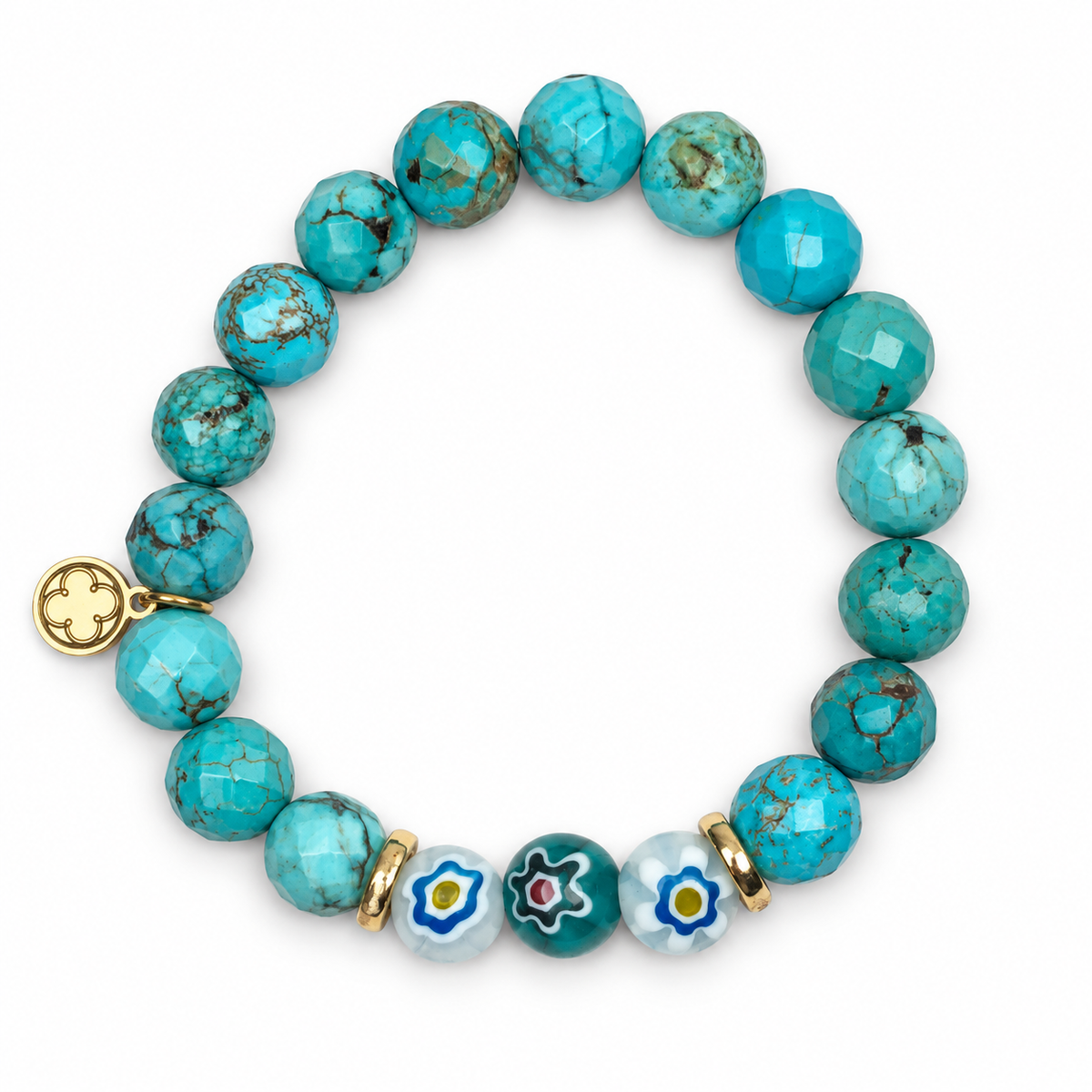 Mineral Teal Stone with Mixed Millefiore