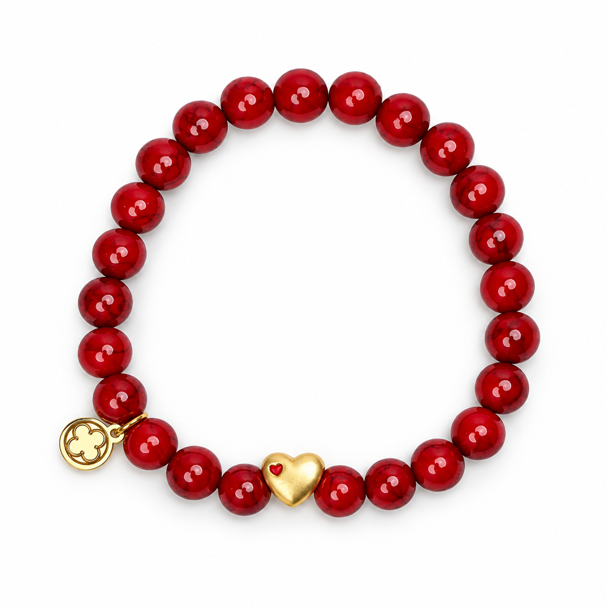 Mens Red Howlite with Gold Heart Accent on white studio background
