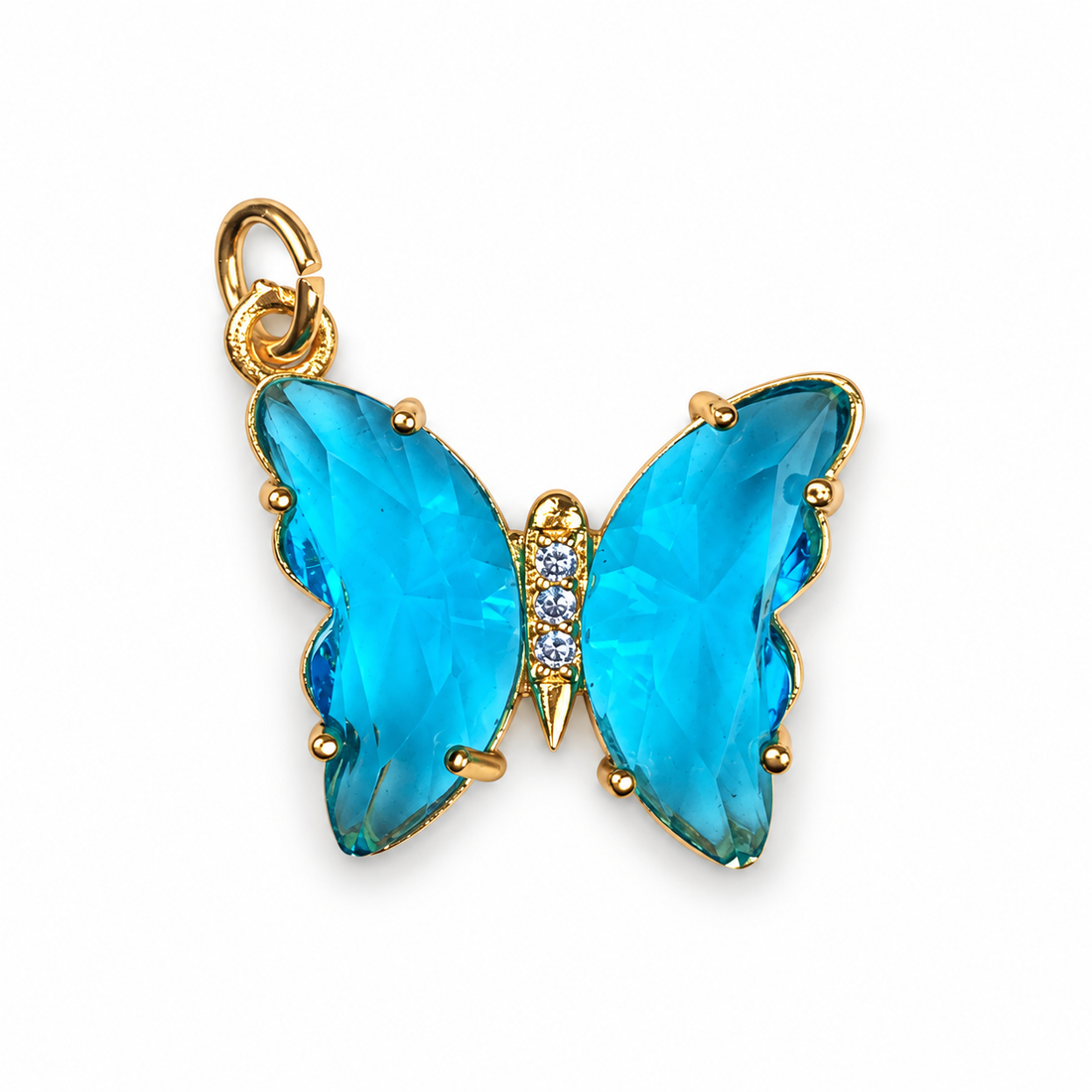 Aqua Glass Butterfly Pendant on a white background