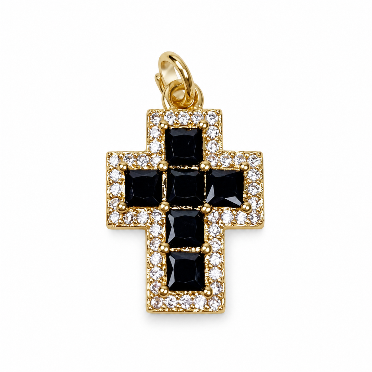 Black Pavé Mini Cross Pendant on a white background