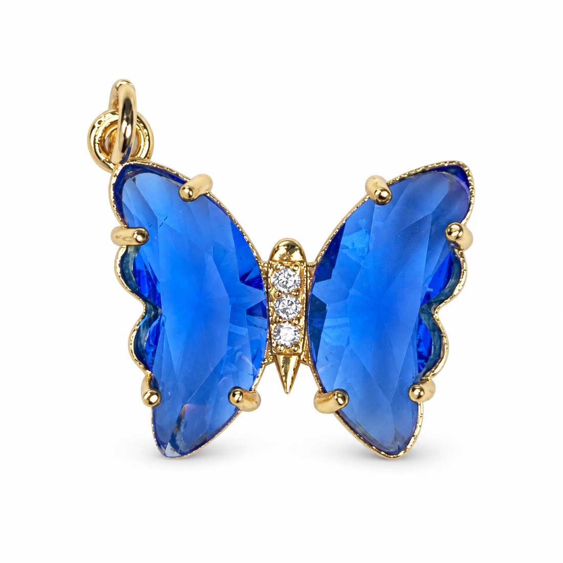 Blue Glass Butterfly Pendant on a white background