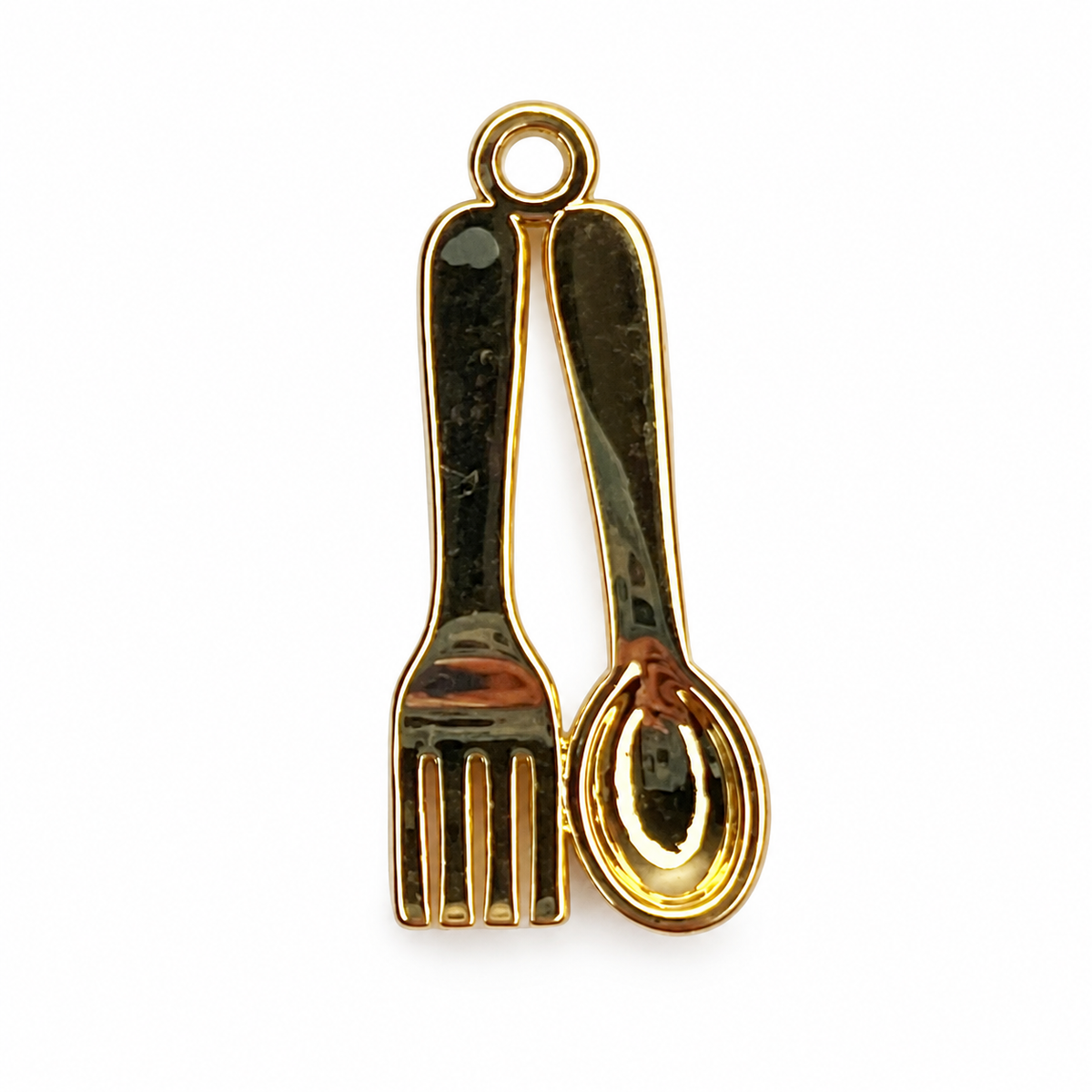 Gold Fork and Spoon Pendant on a white background
