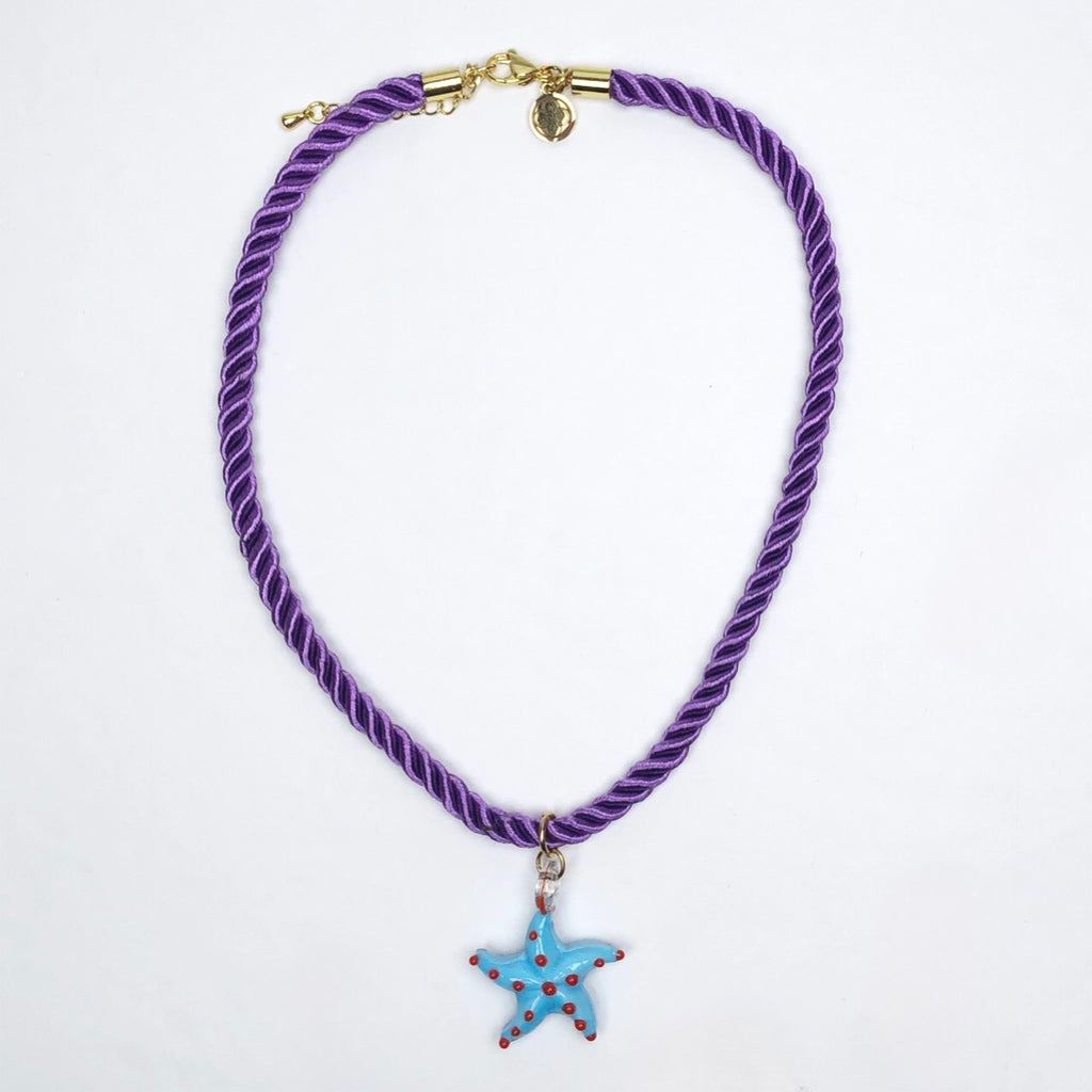 Stellina Purple Rope with Turquoise Starfish Necklace