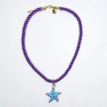 Stellina Purple Rope with Turquoise Starfish Necklace