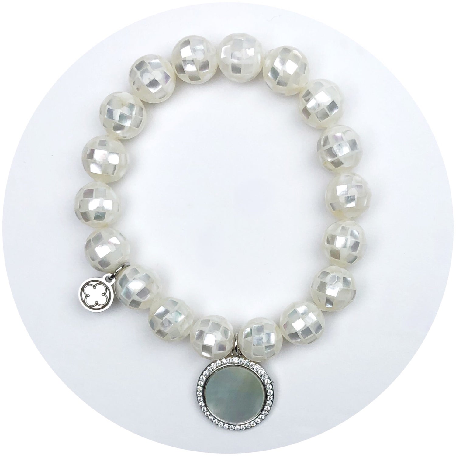 Mosaic Mother of Pearl with Mother of Pearl  Silver Pavé Disc