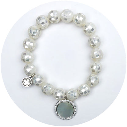 Mosaic Mother of Pearl with Mother of Pearl  Silver Pavé Disc