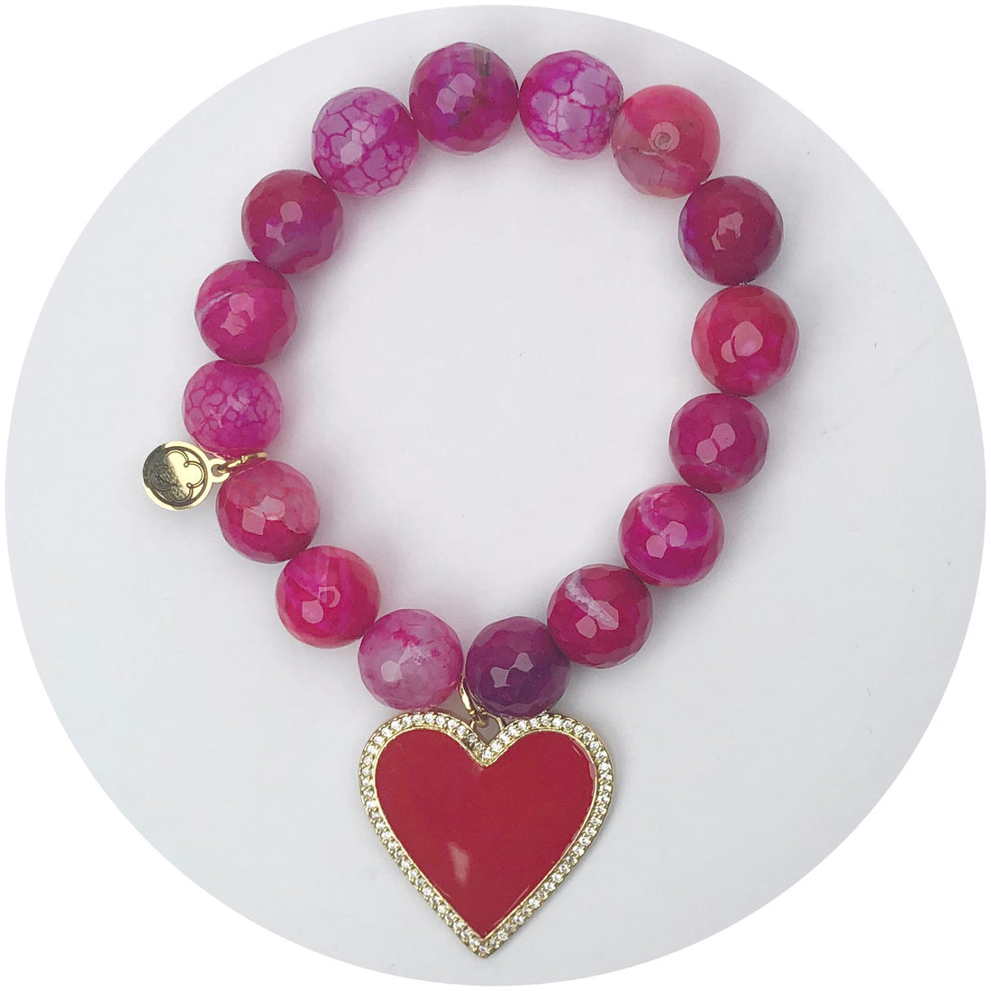 Molten Fuchsia Jade with Pavé Red Enamel Heart Pendant