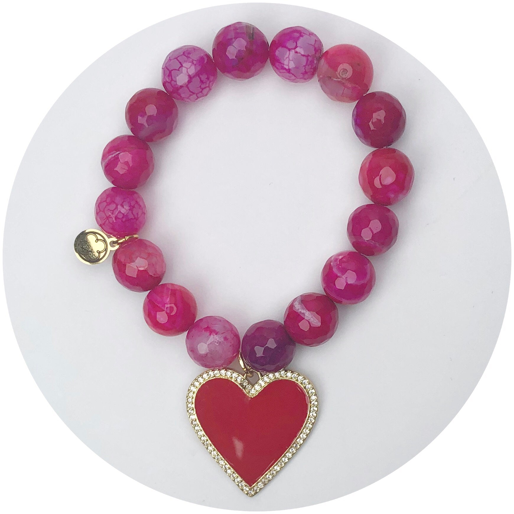 Molten Fuchsia Jade with Pavé Red Enamel Heart Pendant