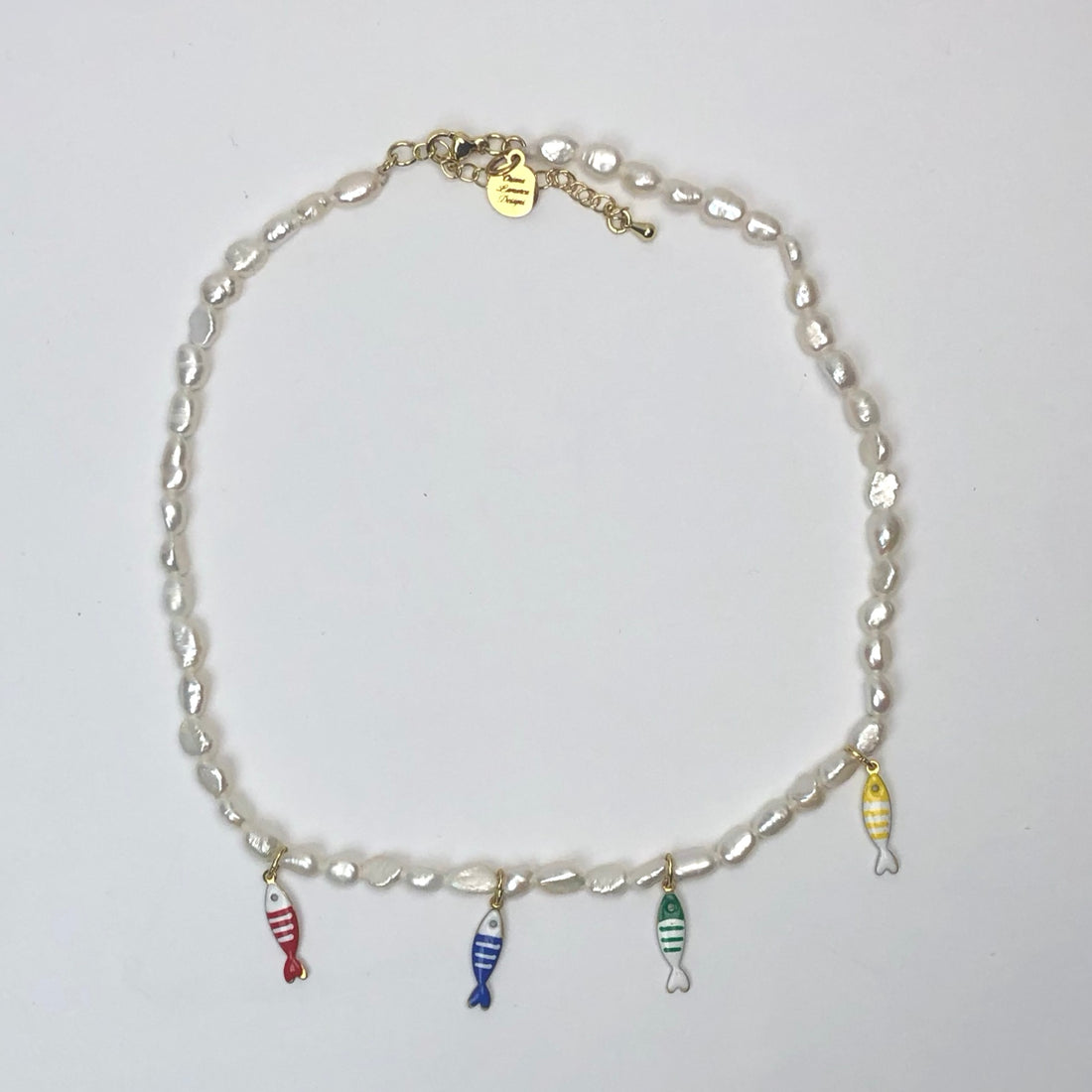Freshwater Pearl Choker with Enamel Sardines