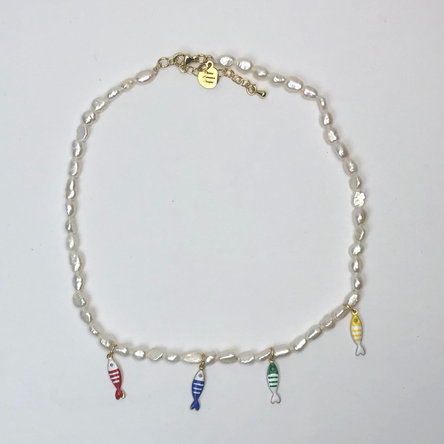 Freshwater Pearl Choker with Enamel Sardines