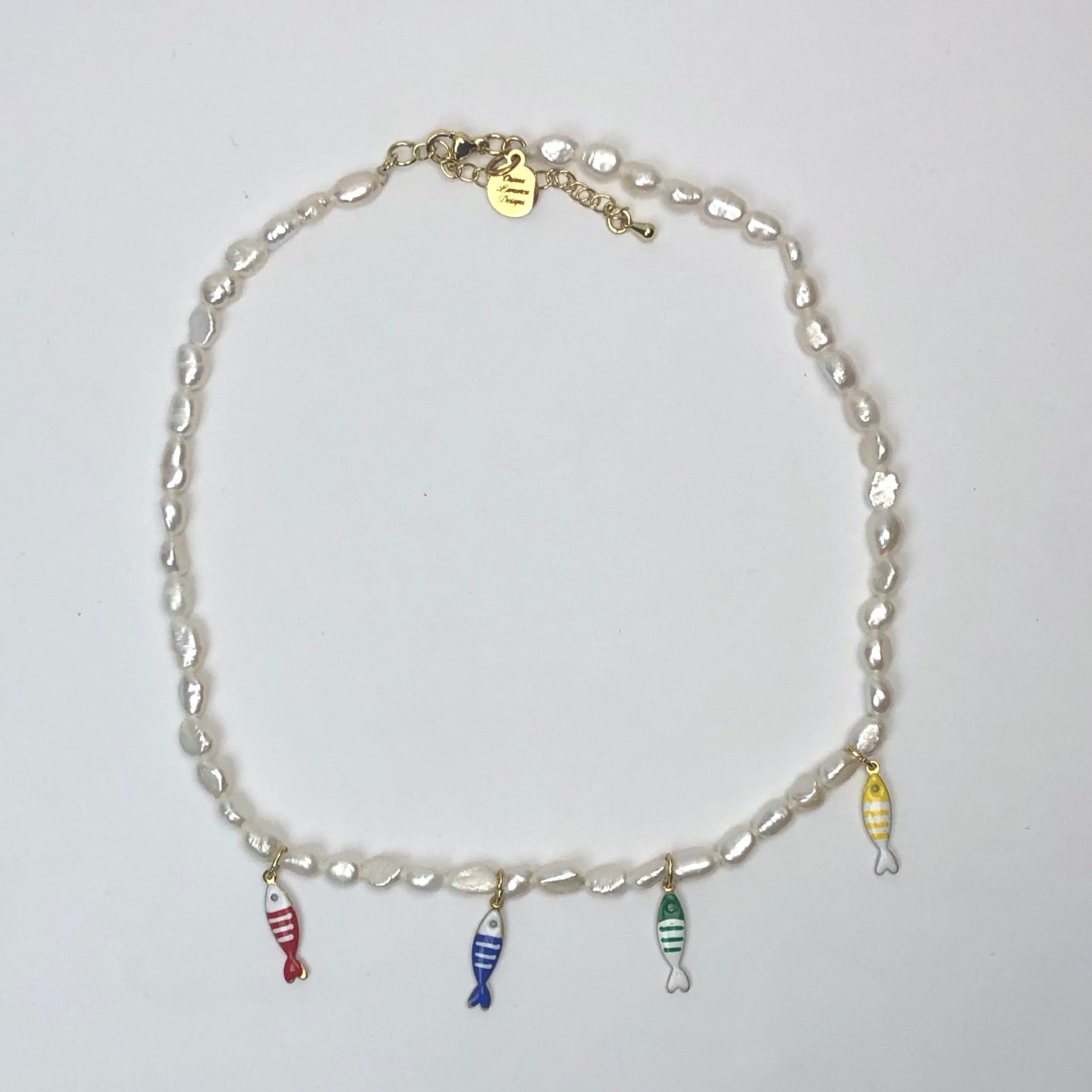 Freshwater Pearl Choker with Enamel Sardines