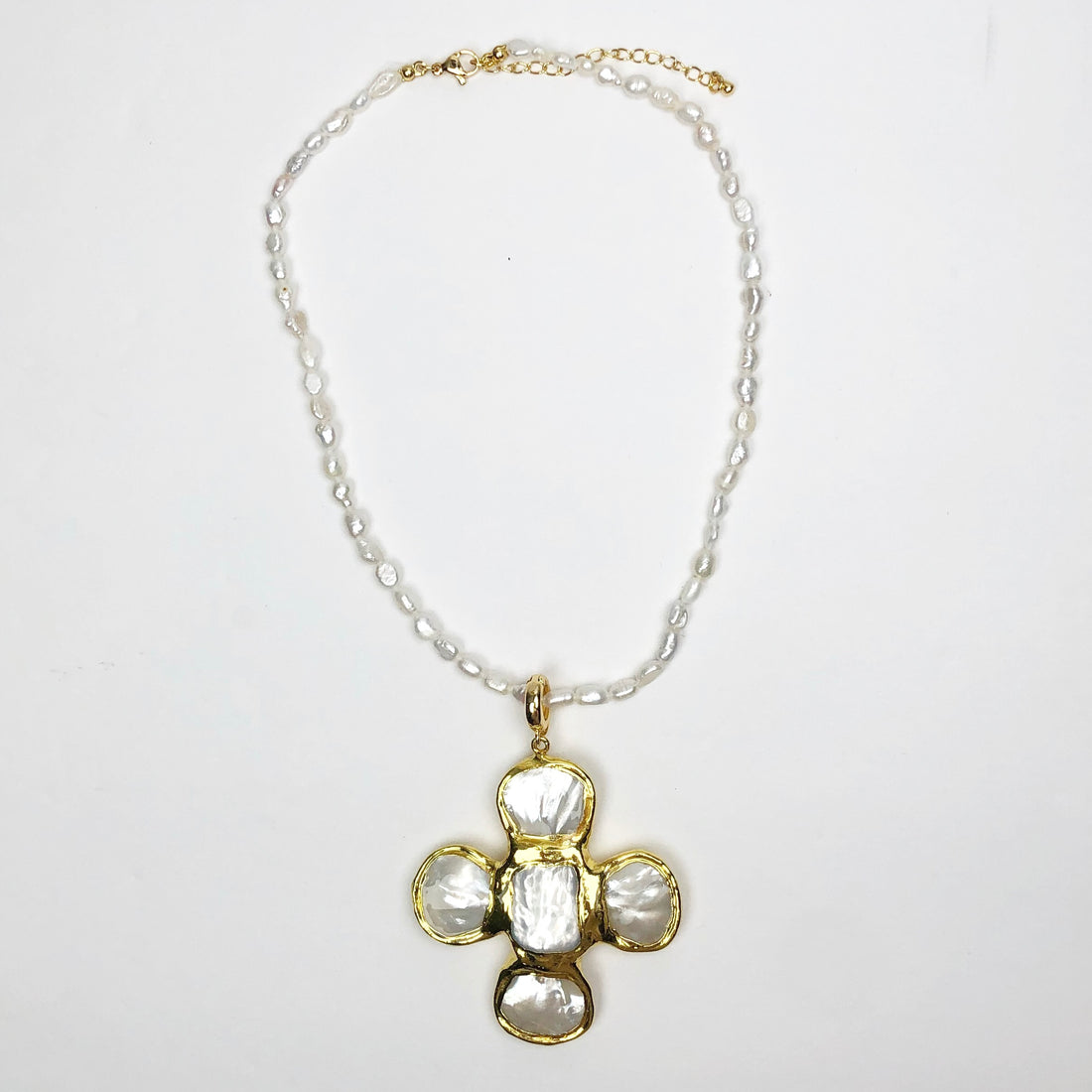 Perla Grande Freshwater Pearl with Pearl Bezel Cross Pendant