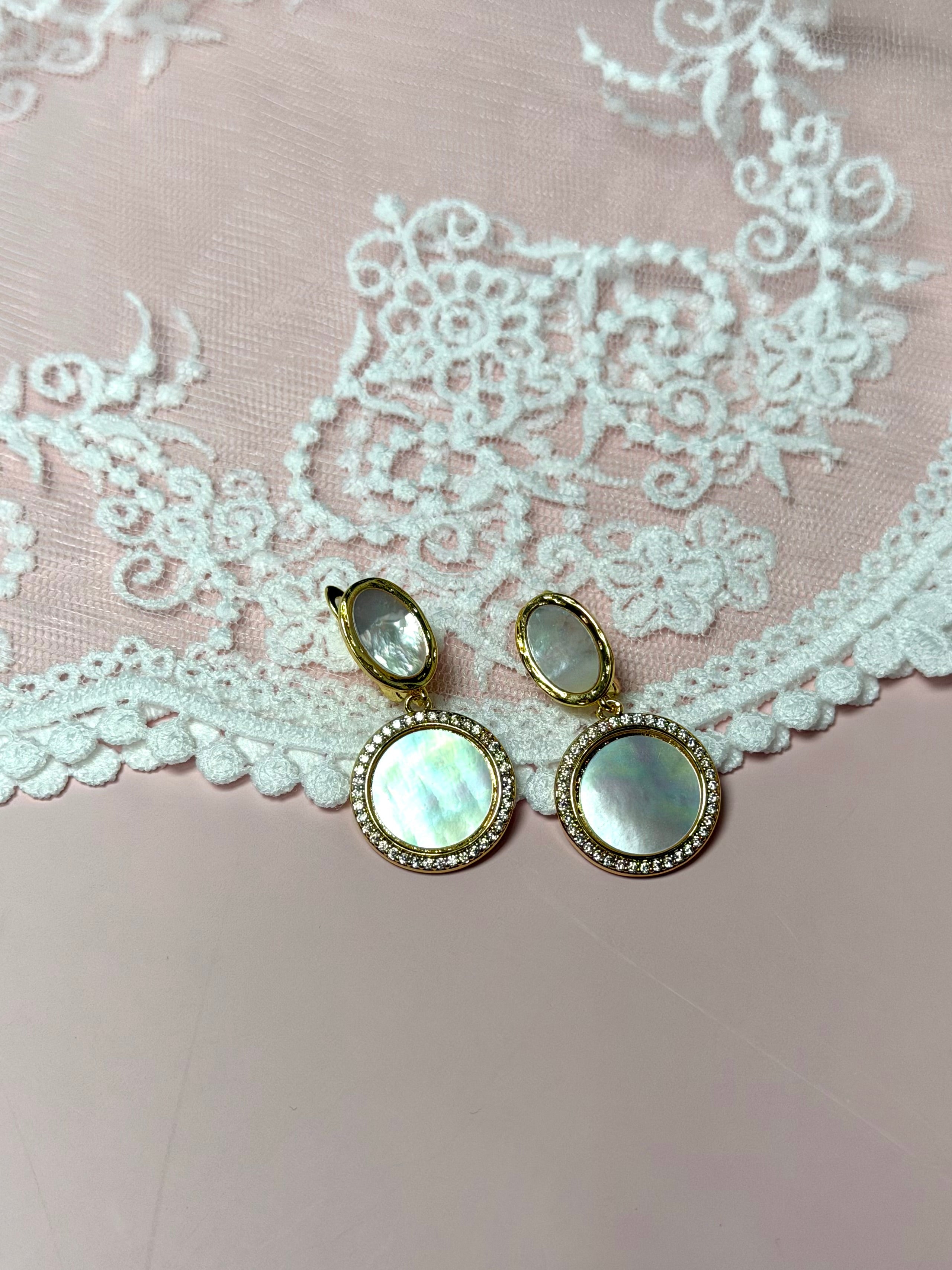 Molten Mother of Pearl with Gold Pavé Disc Earring