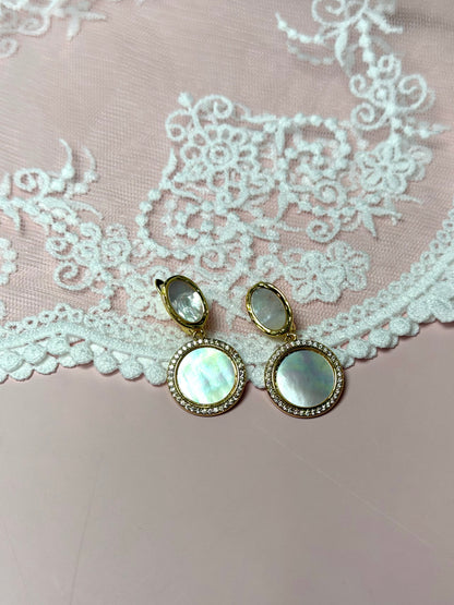 Molten Mother of Pearl with Gold Pavé Disc Earring