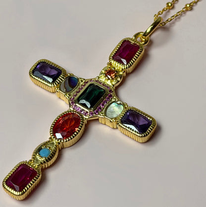 Rainbow Pavé Cross Necklace