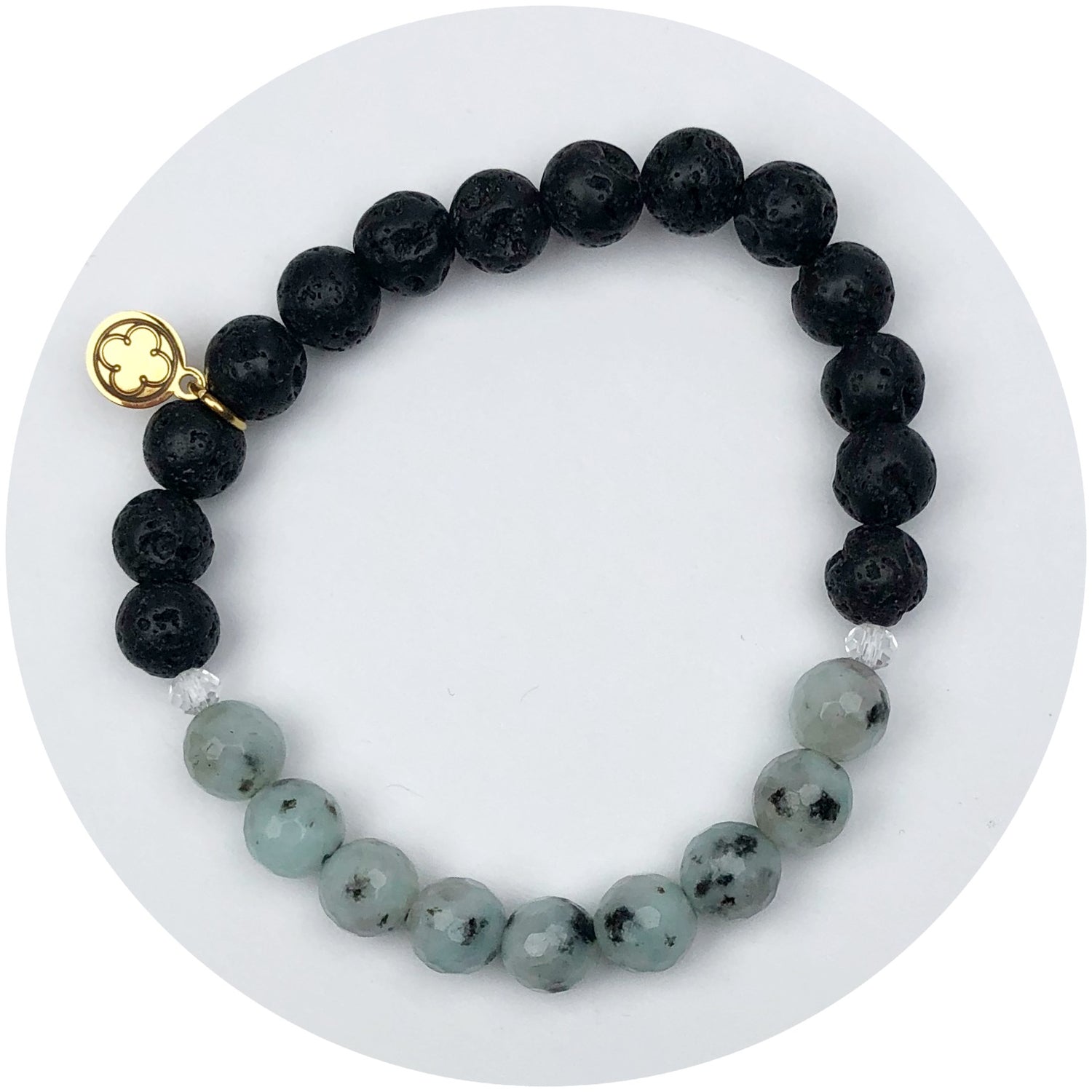 Black Lava and Spotted Aqua Jade with Clear Spacers