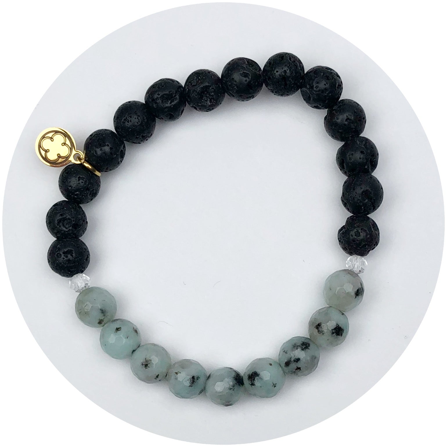 Black Lava and Spotted Aqua Jade with Clear Spacers