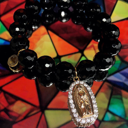 Black Onyx with Pavé Blessed Mother Pendant